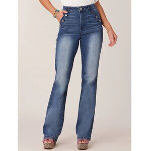 Democracy Ab solution Sailor Button Long Flare Jeans - Sz 8 - New